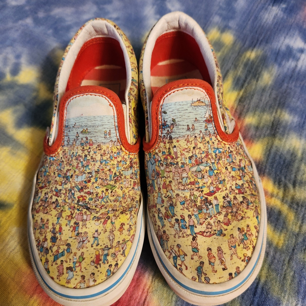 Vans Red and Yellow Sneakers Classic Style- Where's Waldo